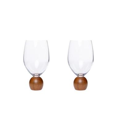Imagem de Jogo 2 Taças para Vinho de Cristal e Madeira Acácia 520ml 23107 Mart