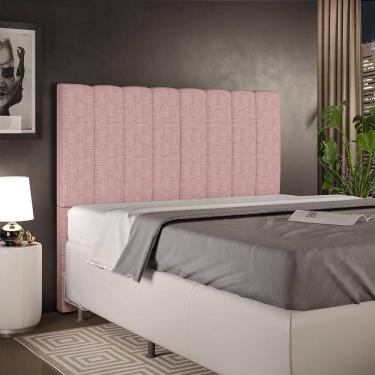 Imagem de Cabeceira Casal Dália W01 para Cama Box 140cm Madeira Maciça Linho Rosa Lyam Decor