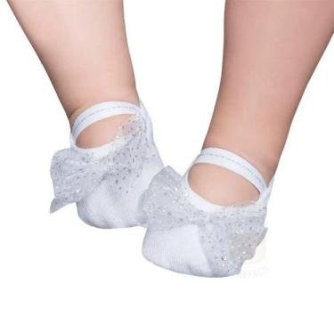 Imagem de Meia Infantil Feminino Puket Sapatilha Festa Aplique 9033, Branco 02, 