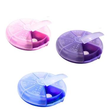 Imagem de Porta Comprimido Semanal Redondo 7 Dias Plástico Azul Roxo ou Rosa - M