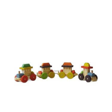 Imagem de Trenzinho de Madeira Multicolorido 4 Peças de Encaixe sem Pregos Pintura Atóxica Brinquedo Infantil