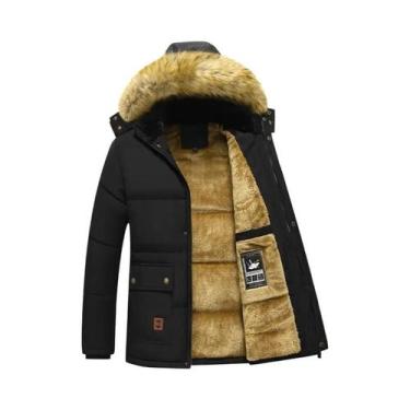 Imagem de Parka Masculina De Inverno À Prova De Vento Com Capuz De Fleece, Gola 