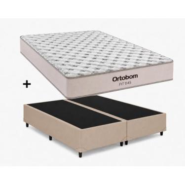 Imagem de Cama Box Base Casal Bipartido Bege Colchão Fit D45 Espuma 138x188 - Or