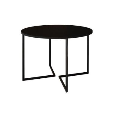 Imagem de Mesa Jantar Industrial Redonda Preta Base V Ferro Preto Tampo 110Cm - 