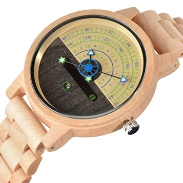 Imagem de Relógio de pulso masculino de madeira de quartzo, mostrador moderno, mostrador individualizado, mostrador de data, elegante, luminoso, presente masculino, cáqui