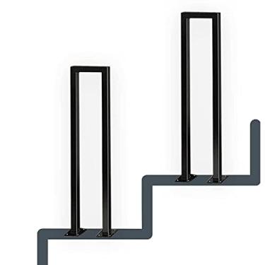 Imagem de Pkfinrd Corrimãos de escadas para degraus ao ar livre kit de suporte trilho corrimão escada preto fosco ferro forjado cimento cimento concreto e degraus de madeira (Tamanho : 55 cm (1,8 pés)