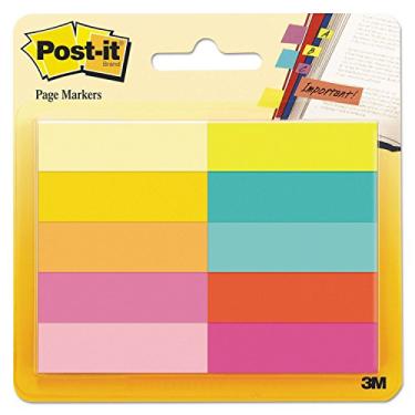 Imagem de Marcadores de página Post-it, cores brilhantes sortidas, 1,27 x 5,08 cm, 50 marcadores/bloco, 10 blocos/pacote, pacote com 4