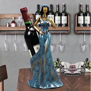 Imagem de Suporte de garrafa de vinho estilo europeu decoração criativa simples moderno armário de vinho Villa presente casa artesanato decoração empilhável vinho vinho (cor: azul)