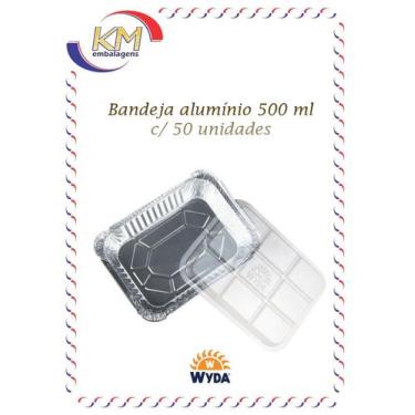 Imagem de Bandeja Alumínio Retangular C/Tampa Pet 500ml C/50 Unid. - Wyda- Embal