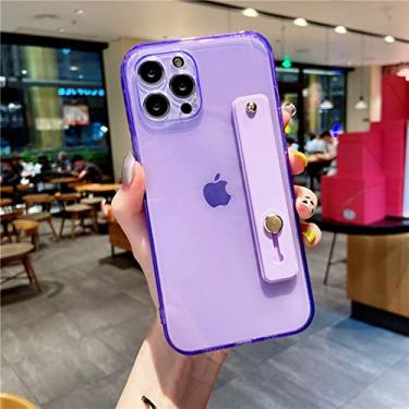 Imagem de Capa quadrada transparente de cor fluorescente para iphone 13 12 mini 11 pro max xr x xs 6 7 8 plus se2 alça de pulso suporte capa brilhante, roxo, para ipone se 2020
