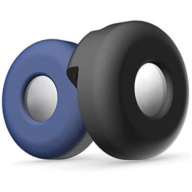 Imagem de OUHOE 2 pçs Coleira para cachorro para Apple Airtags Chaveiro de silicone Capa protetora Anti-Lost Air Tag Case Pet Loop Holder Tool (Azul Preto)