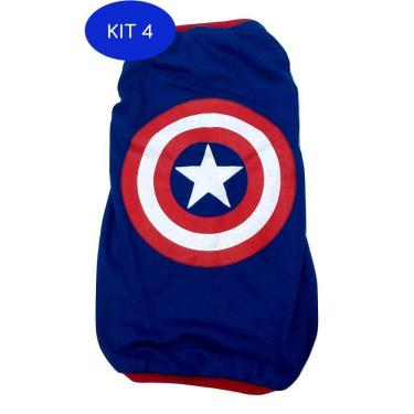 Imagem de Kit 4 Camiseta Super Heróis Capitão América azul Tamanho EG