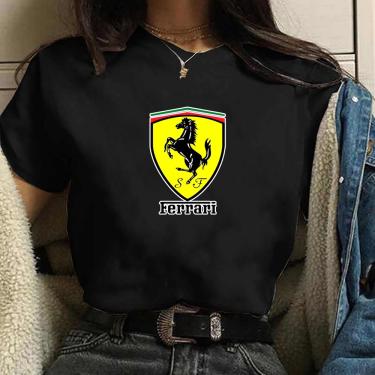 Imagem de Camiseta Blusa feminina Logo Ferrari classica Blusa Preta Algodao