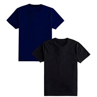 Imagem de Kit 2 Camisetas Básicas Malha PV Slim Fit Leves e Confortáveis (GG, Azul Marinho e Preta)