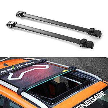 Imagem de UDP 2 peças serve para Jeep Renegade 2015-2020 barra transversal ajustável barra transversal trilho de teto bagageiro barra preta