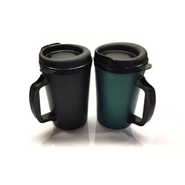 Imagem de Caneca de café ThermoServ de 590 ml com isolamento de espuma preta/verde, pacote com dois