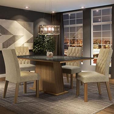 Imagem de Conjunto Sala de Jantar Mesa Tampo de Vidro 4 Cadeiras Rustic/preto/imperial Aryeli Madesa