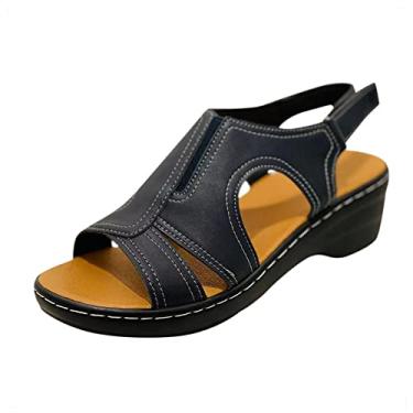 Imagem de Sandálias femininas sapatos romanos casuais sandálias anabela boca de peixe tamanho 12 sandálias femininas largura larga (preta, 37)
