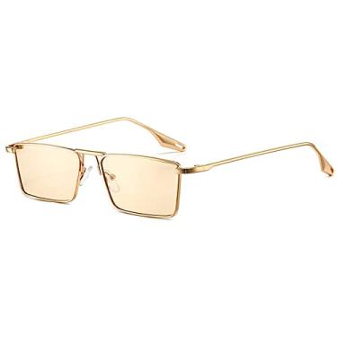 Imagem de Óculos de Sol Quadrados Finos Vintage para Homens Mulheres Retrô Pequena Armação de Metal Cores Doces Óculos Vintage Retangulares, Laranja Dourado, A