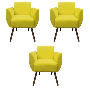Imagem de Kit 03 Poltronas Decorativa Kelly Pés Palito Suede Amarelo
