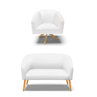 Imagem de Kit 1 Namoradeira E 1 Poltrona Branco Base Madeira