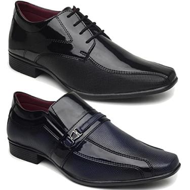 Imagem de KIT SAPATO SOCIAL MASCULINO ESTILO ITALIANO 2 PARES 113/114 (44, PRETO VERNIZ/PRETO COM AZUL)