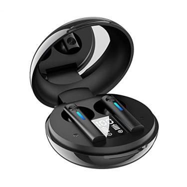 Imagem de SZAMBIT Fone De Ouvido Sem Fio Bluetooth Com Impressão Digital Fone De Ouvido Para Jogos Esportivos Com Espelho De Maquiagem Para Celular (Preto)