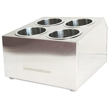 Imagem de Cilindro de aço inoxidável com 4 furos comercial com suporte de prata e utensílio para organizador