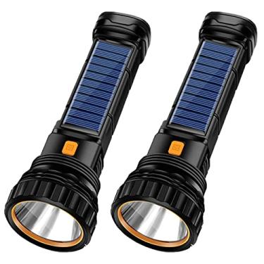 Imagem de Lanterna LED multifuncional de 1000 lúmens solar/recarregável de 2 peças, com luz estroboscópica de emergência e bateria de 1200 mah, fonte de alimentação de emergência e cabo de carregamento USB,