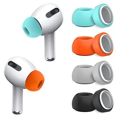 Imagem de [4 pares] para pontas auriculares AirPods Pro (espuma de memória), pontas de substituição para AirPods Pro com orifício de redução de ruído | Ajuste na capa de carregamento | com caixa de armazenamento portátil (preto/cinza/laranja/azul menta)
