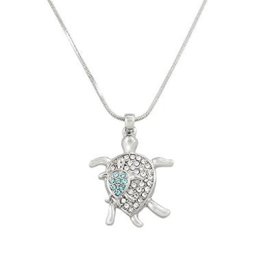Imagem de Falari Colar com pingente de tartaruga marinha com strass e cristal de r dio altamente polido, Metal Strass
