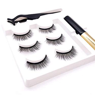 Imagem de Andoer Conjunto de cílios postiços magnéticos 3D preto com aplicador de cílios Máscara de cílios postiços magnéticos para extensão de cílios