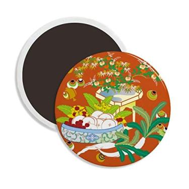 Imagem de Pintura colorida folha de cerâmica redonda ímã de geladeira decoração lembrança