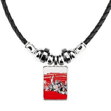 Imagem de DIYthinker Bandeira vermelha chapéu Mao Zedong colar antologia joia torque pingente de corda de couro