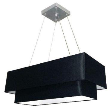 Imagem de Lustre Pendente Duplo Retangular Cúpula Tecido 70x30/ 60x25 cm, Vivare Iluminação, Pendente4138 PR, Preto, Grande