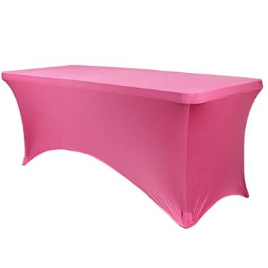 Imagem de YOUR CHAIR COVERS Toalha de mesa retangular de elastano 1,8 m com elástico para decoração de pátio para eventos de casamento, tecido elástico, capa para mesa dobrável de 1,8 m (Fúcsia)