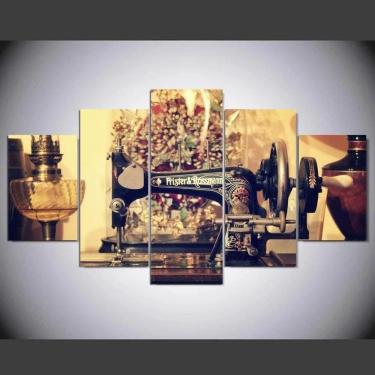 Imagem de Quadros Decorativos Maquina De Costura Mosaico 5 Peças
