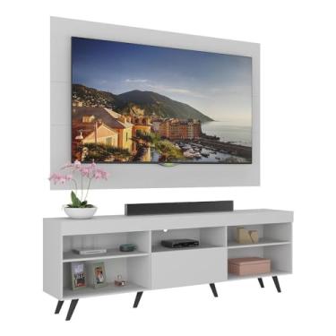 Imagem de Rack Retrô com Painel e Suporte Tv até 65 Polegadas Miami Multimóveis Mp1061 Branco/preto