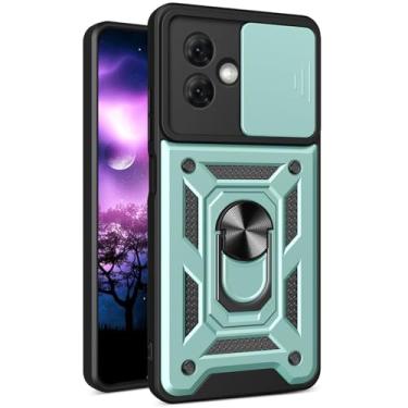 Imagem de CCSmall Capa para Motorola G54 5G com lente de câmera deslizante para homens, capa de telefone fina de grau militar com suporte de anel magnético para Moto G54 5G SJ verde