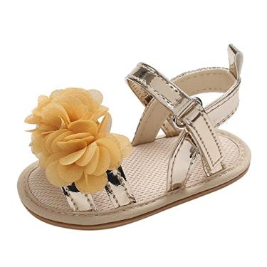 Imagem de Chinelos de sola de borracha para meninas com flor para o verão sapatos de verão primeiro esporte sandália infantil menina, Amarelo, 0-6 Meses