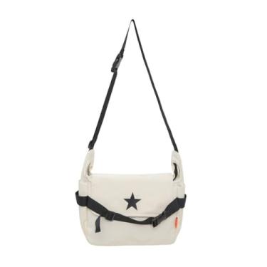 Imagem de Bolsa transversal leve grande CPostman Bolsa mensageiro simples bolsa de ombro estilo japonês bolsa casual para mulheres homens, Branco