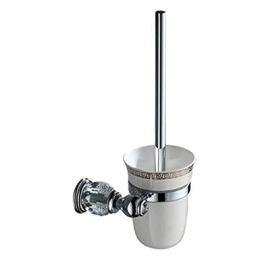 Imagem de Conjunto de ferragens de banheiro de prata polida Anel de toalha de latão sólido Suporte para secador de cabelo montado na parede com acessórios de cristal para banheiro, suporte para escova de vaso sanitário