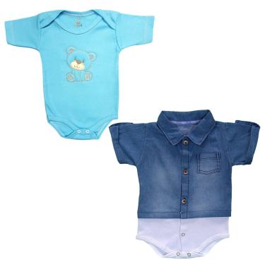 Imagem de Infantil - Kit 2 Peças Com Body Jeans E Body Bordado Para Menino Azul  unissex