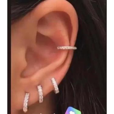 Imagem de Piercing Conch Cartilagem Orelha Argola Clicker Aço Cirúrgico Cravejad