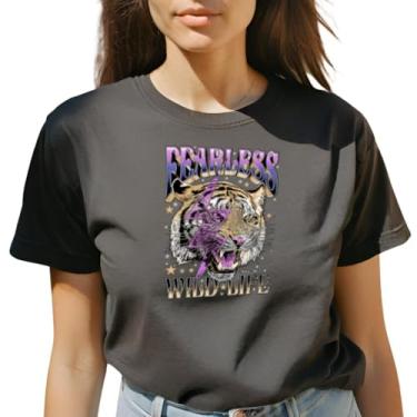 Imagem de Camiseta Feminina T-shirts Blusinhas Tigre Raio Roxo Camisa Onça Plus Size GuGi CF01-006 (Preto, M)