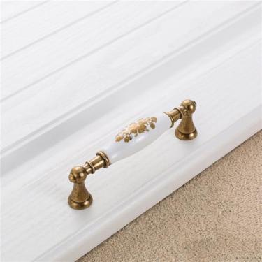 Imagem de Armário de cozinha alça de armazenamento flor de ouro cerâmica maçaneta da porta do armário antigo puxa ferragens, 733,96mm antigo