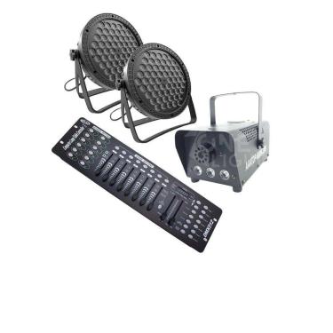 Imagem de Kit 2 Parled Slim 60 Led 3W + Máq Fumaça 600 + Mesa Dmx512