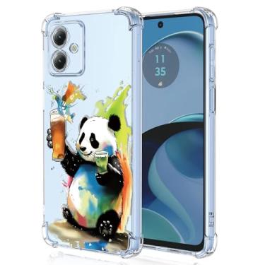 Imagem de XINYEXIN Capa transparente para Motorola Moto G14, fina à prova de choque TPU bumper capa de telefone transparente padrão fofo, arte legal colorida grafite série - panda