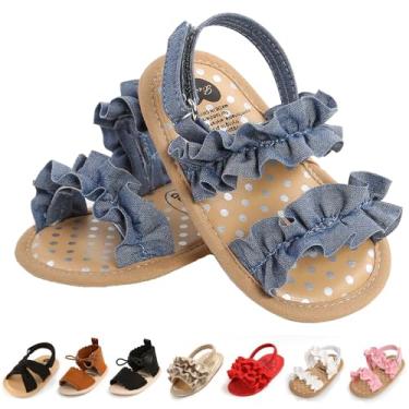 Imagem de Myleleya Sandálias para bebês meninos meninas verão vestido de casamento sapatos rasos sapatos de berço recém-nascido sapatos primeiros andadores sapatos pré-andadores, A02 Azul, 0-6 Meses