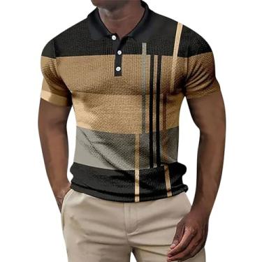 Imagem de Camisetas polo masculinas de manga curta casual com estampa de golfe waffle camisetas de verão pulôver de tênis, Caqui, 3G